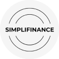 A white circle with the word " simplifinance " in it.